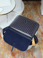 Goyard crossbody bag in dark blue monogram canvas with zipper pocket and strap