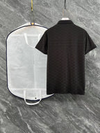 Black Gucci polo shirt back view, short sleeves and plain collar