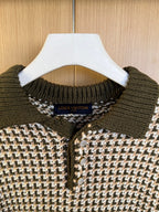 Louis Vuitton knit polo neckline with logo label and striped button placket