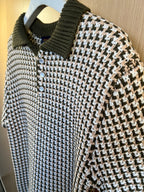 Louis Vuitton knit polo shirt front, black ribbed collar and houndstooth knit