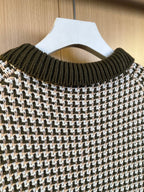 Louis Vuitton knit collar and upper yoke, black rib trim with houndstooth weave