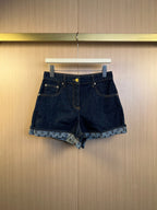 Louis Vuitton denim shorts with monogram trim hem, button closure and belt loops