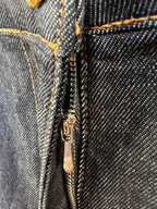 Louis Vuitton denim shorts zipper fly with metal pull and contrast seams