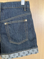 Louis Vuitton denim shorts back with patch pocket and monogram hem trim