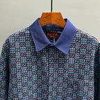 Long-sleeve shirt collar with Gucci GG plaid, blue fabric and navy trim