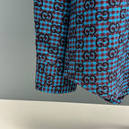 Long-sleeve shirt sleeve cuff with blue Gucci GG plaid pattern