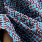 Long-sleeve shirt fabric detail, blue plaid with Gucci GG motifs