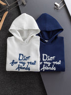 Dior long-sleeve hoodie, white with 'Dior for my real friends' graphic