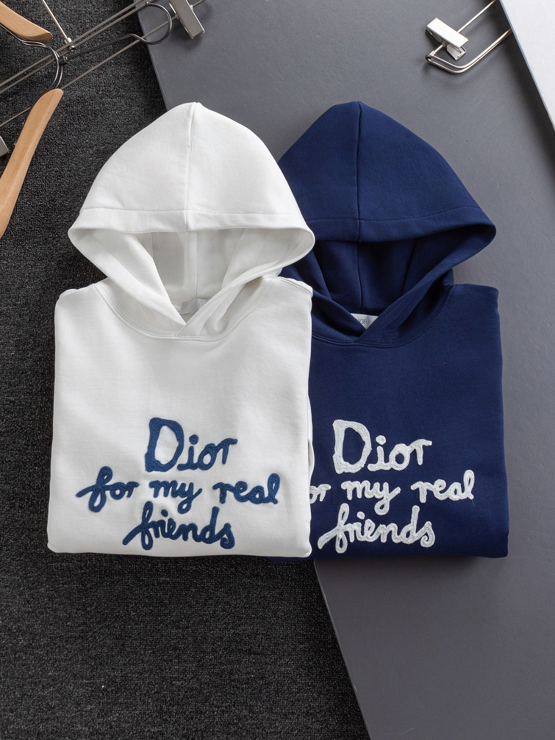 Dior long-sleeve hoodie, white with 'Dior for my real friends' graphic