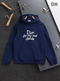 Dior long-sleeve hoodie, navy blue with 'Dior for my real friends' graphic