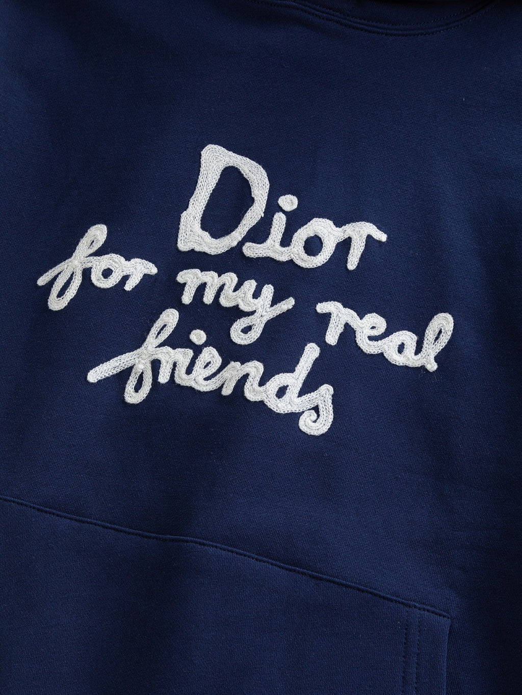 Dior long-sleeve hoodie, navy blue with large 'Dior for my real friends' print