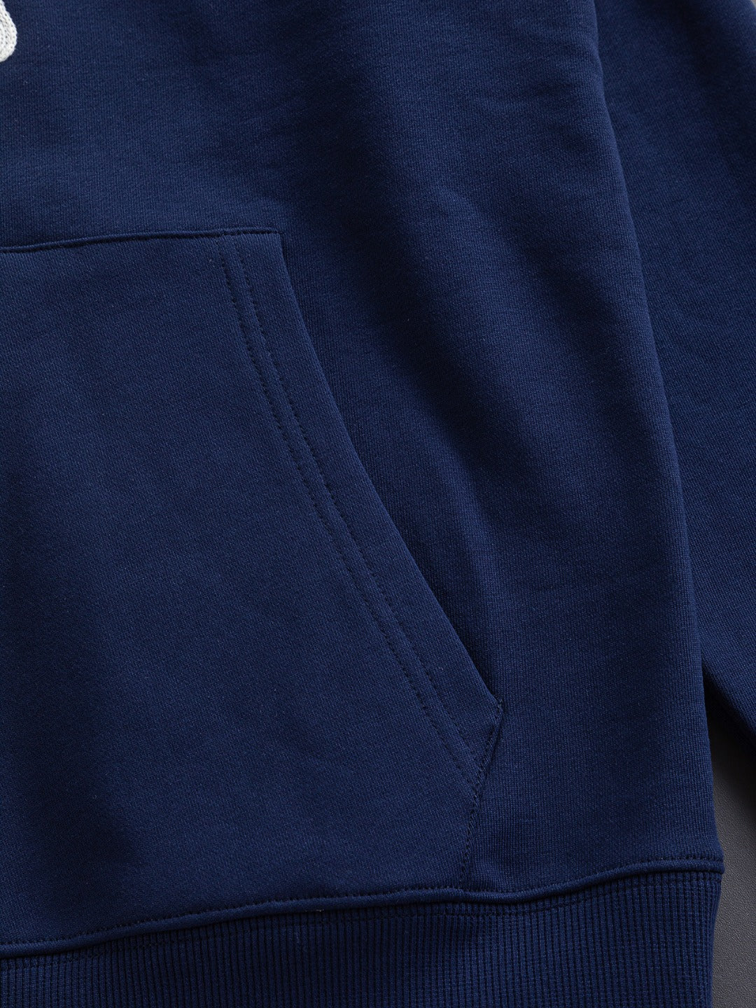 Dior long-sleeve hoodie, navy blue with side seam and pocket detail