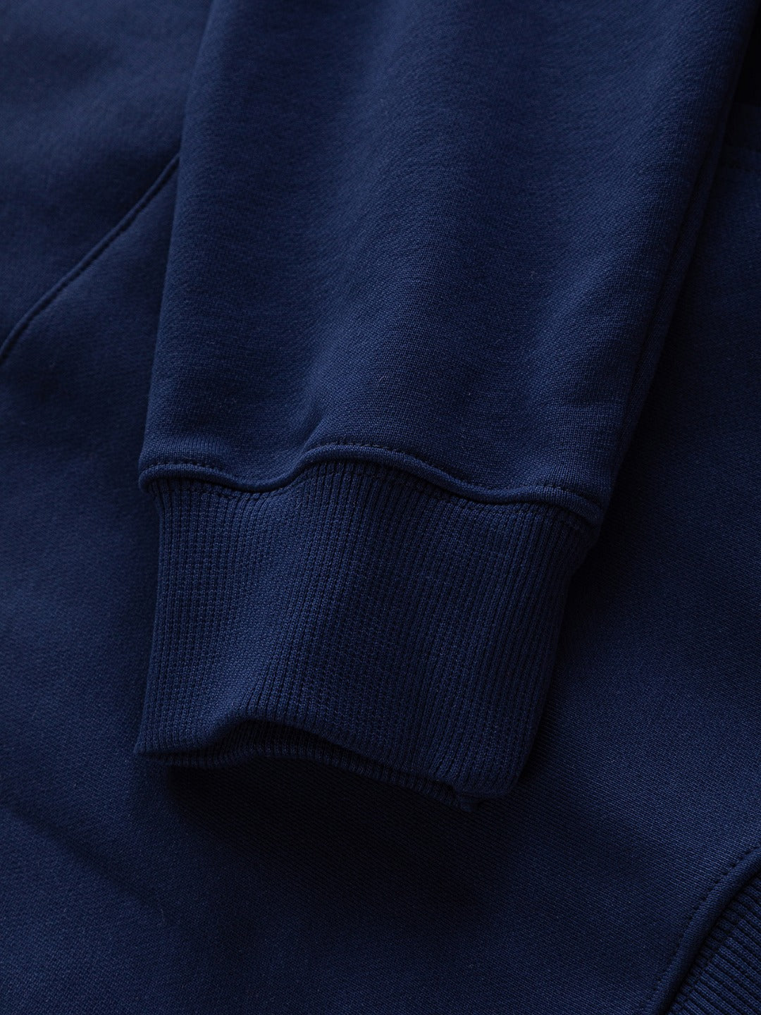 Dior long-sleeve hoodie, navy blue with ribbed cuff and sleeve seam