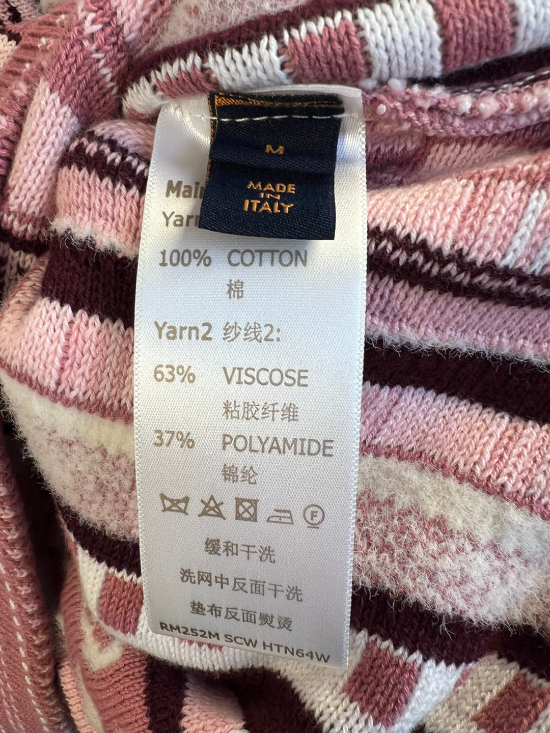 Clothing care label: 100% cotton, 63% viscose and 37% polyamide