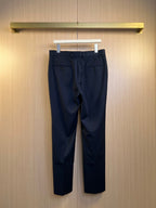 Navy dress pants with back crease and belt loops, Prada.
