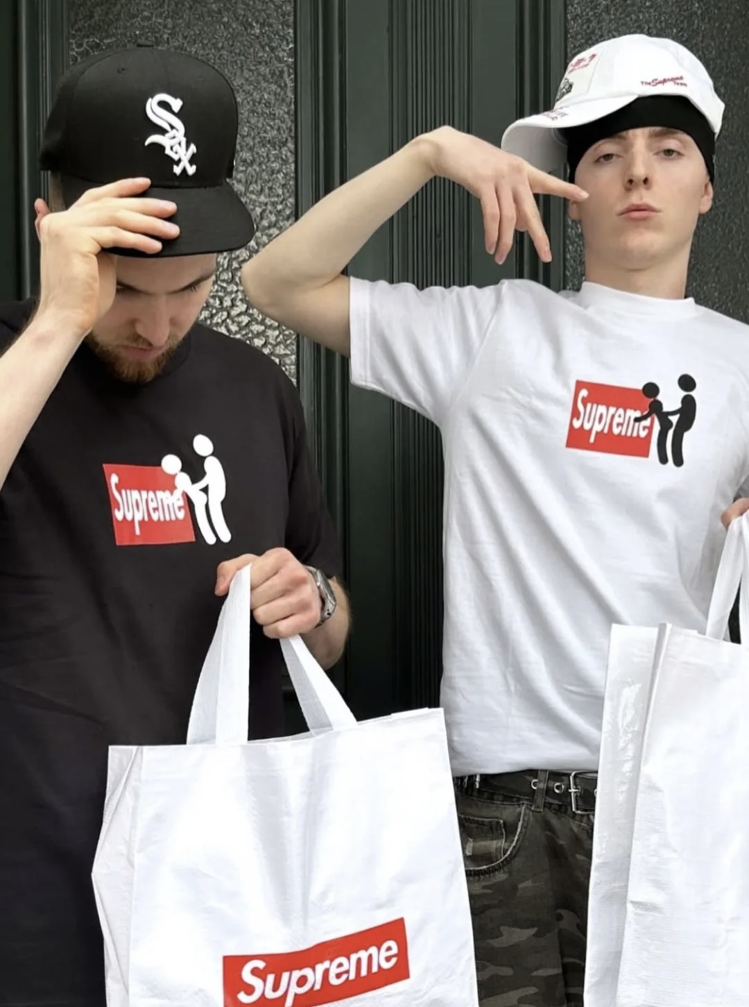 Stussy white T-shirt with Supreme logo graphic