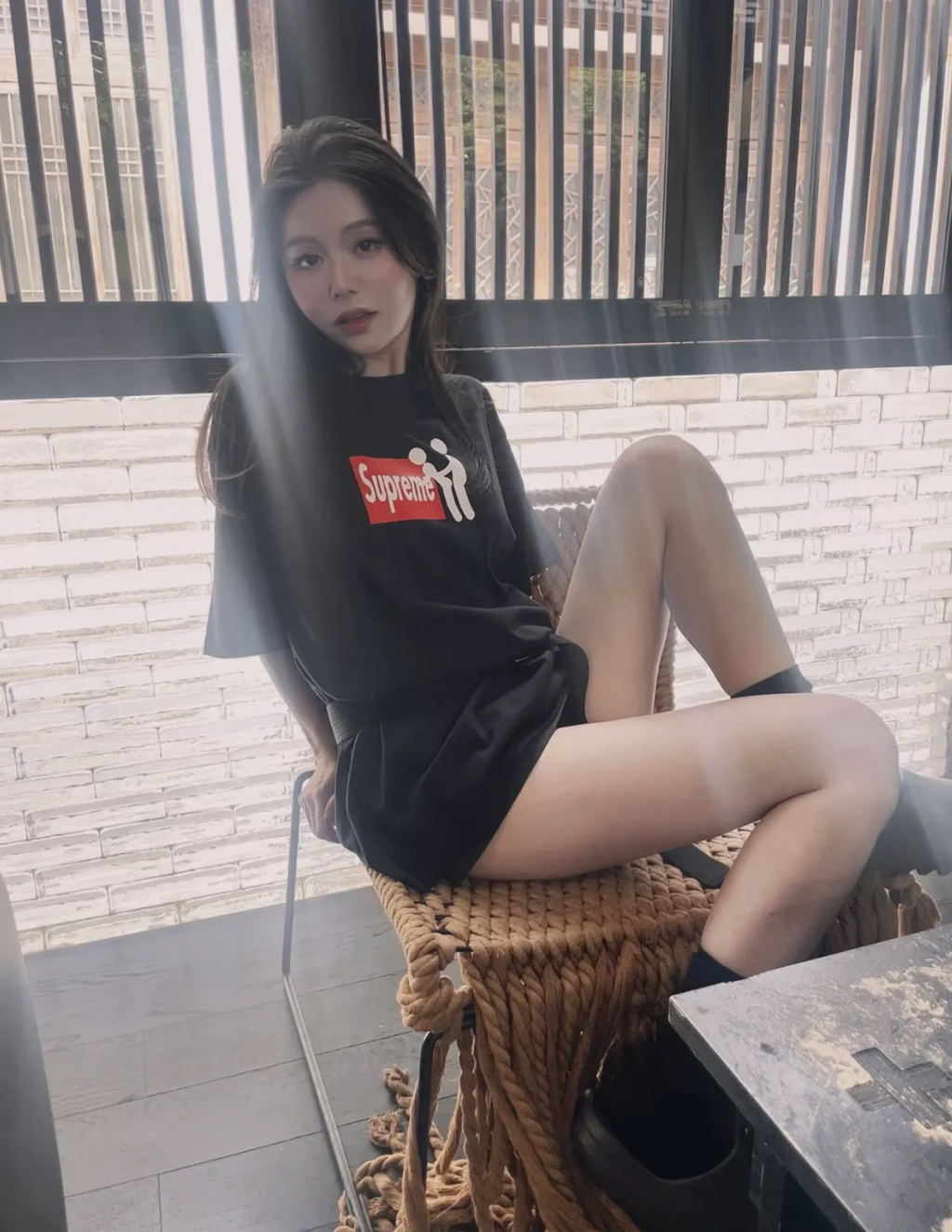 Stussy black T-shirt with Supreme logo graphic