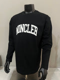 Black Moncler long-sleeve T-shirt with large white MONCLER logo front