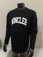 Black Moncler long-sleeve T-shirt with large white MONCLER logo front