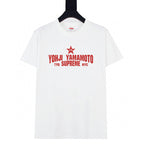 White graphic T-shirt with red YOHJI YAMAMOTO logo print