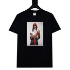 Black graphic T-shirt with square portrait photo print on front