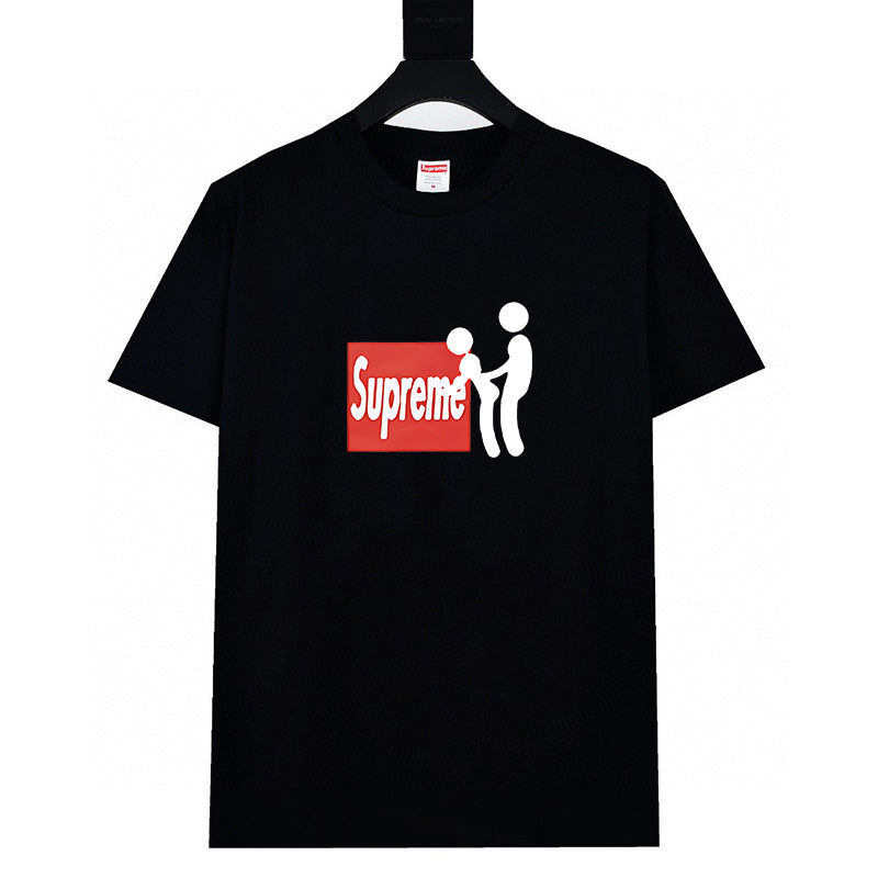 Stussy black T-shirt with Supreme logo graphic