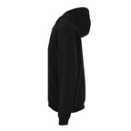Versace black hoodie side view with zip front and attached hood