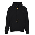 Versace black zip-up hoodie with gold crest, hood and drawstring