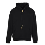 Versace black zip-up hoodie with gold crest, hood and drawstring