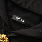 Versace branded hood lining label on black hoodie