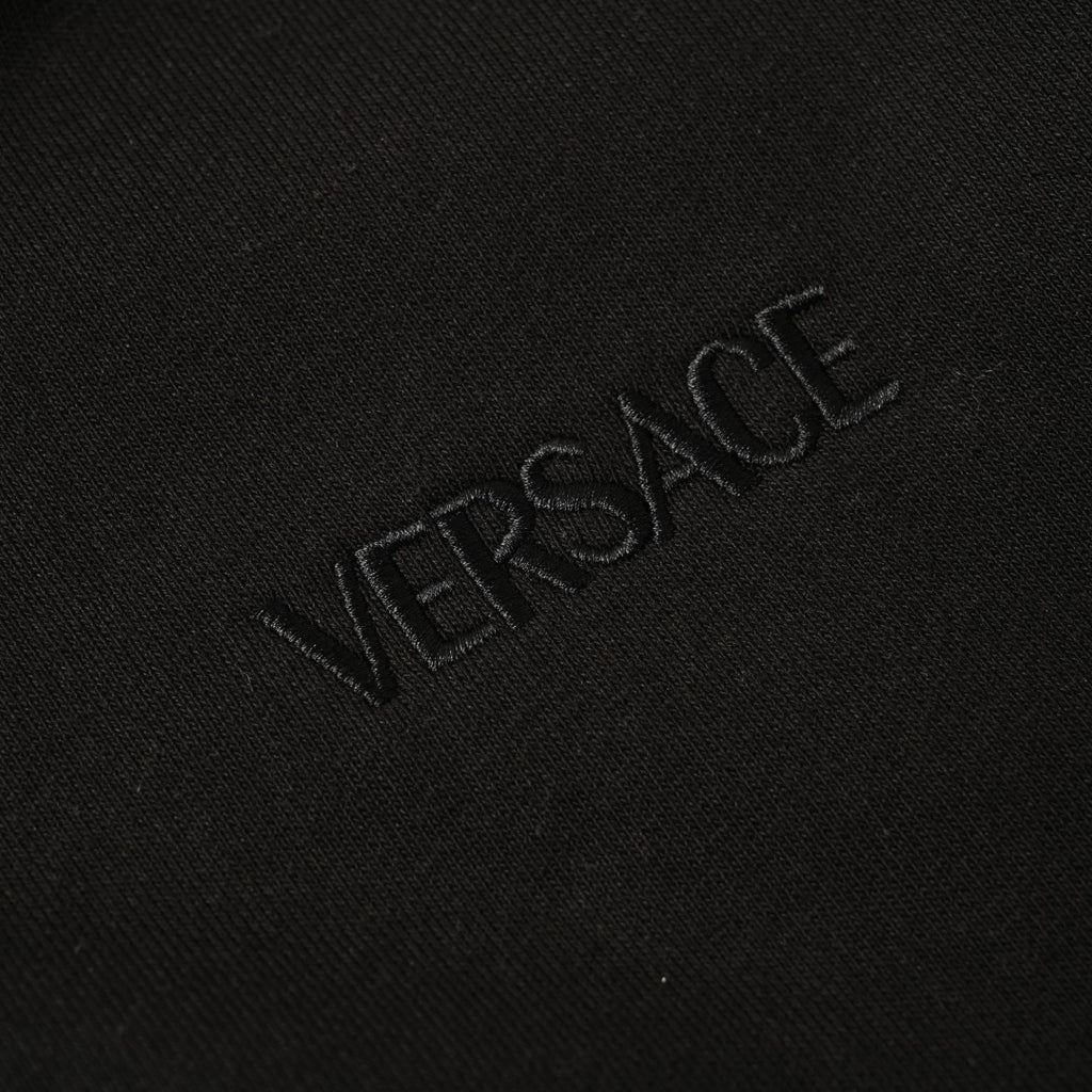 Versace embroidered logo on black hoodie