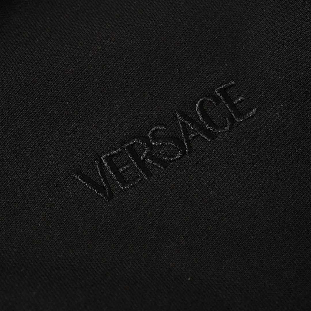 Versace embroidered logo on black hoodie