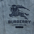 Light blue denim jacket back graphic with Burberry logo and text