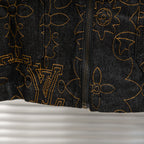 Louis Vuitton long denim jacket zipper and gold logo pattern detail