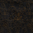 Louis Vuitton denim jacket panel with gold floral and logo embroidery