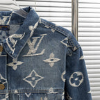 Denim jacket with Louis Vuitton monogram print, side panel seam and sleeve