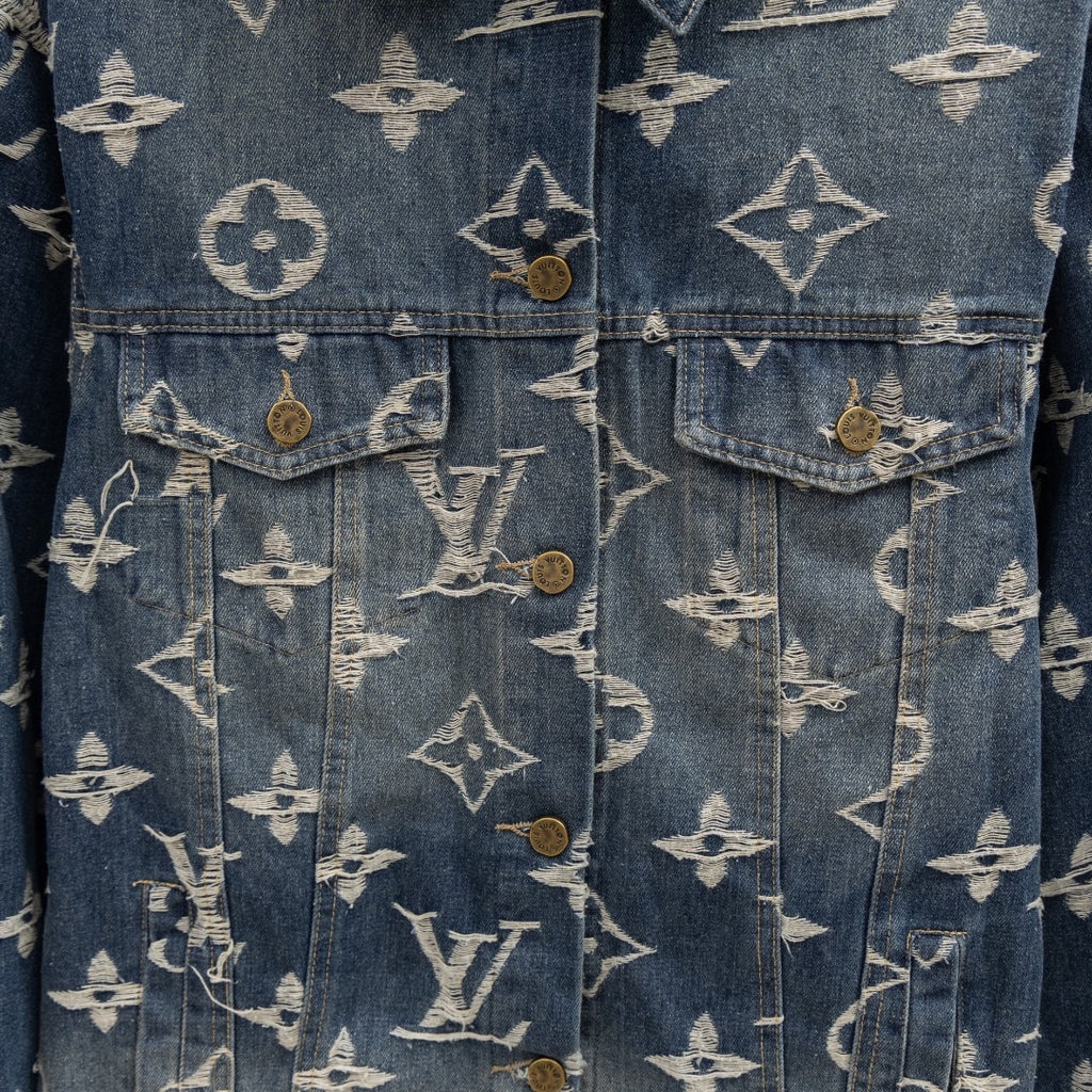 Denim jacket with Louis Vuitton monogram print, front flap pockets with buttons