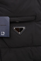 Black padded vest chest triangle metal logo and zipper placket