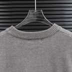Prada heather gray knit sweater crew neck with ribbed collar edge.