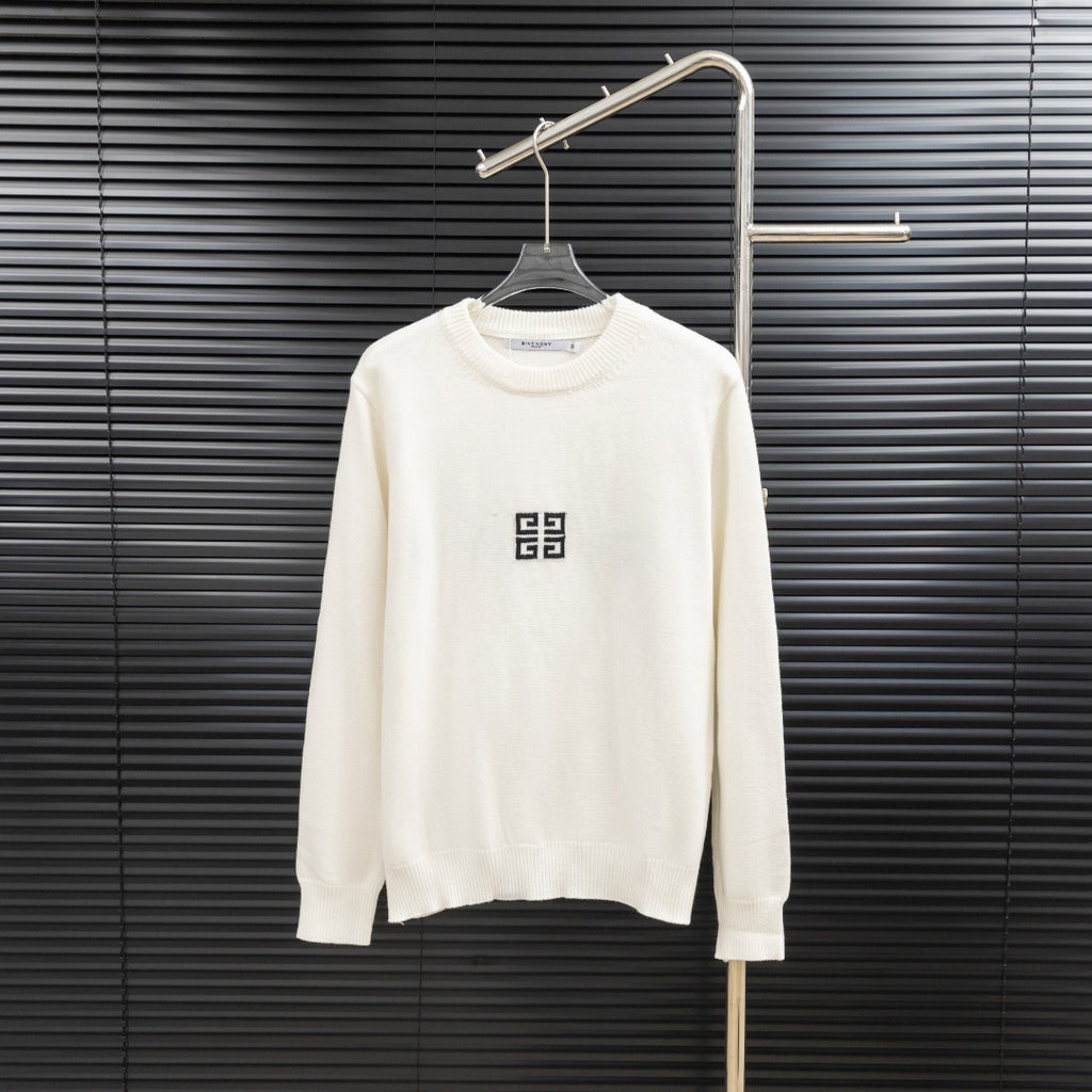 White Givenchy crewneck sweater with black logo on chest