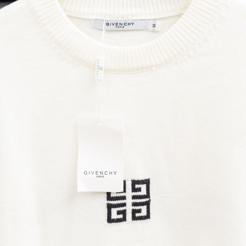 White Givenchy sweater neckline with tag and black logo