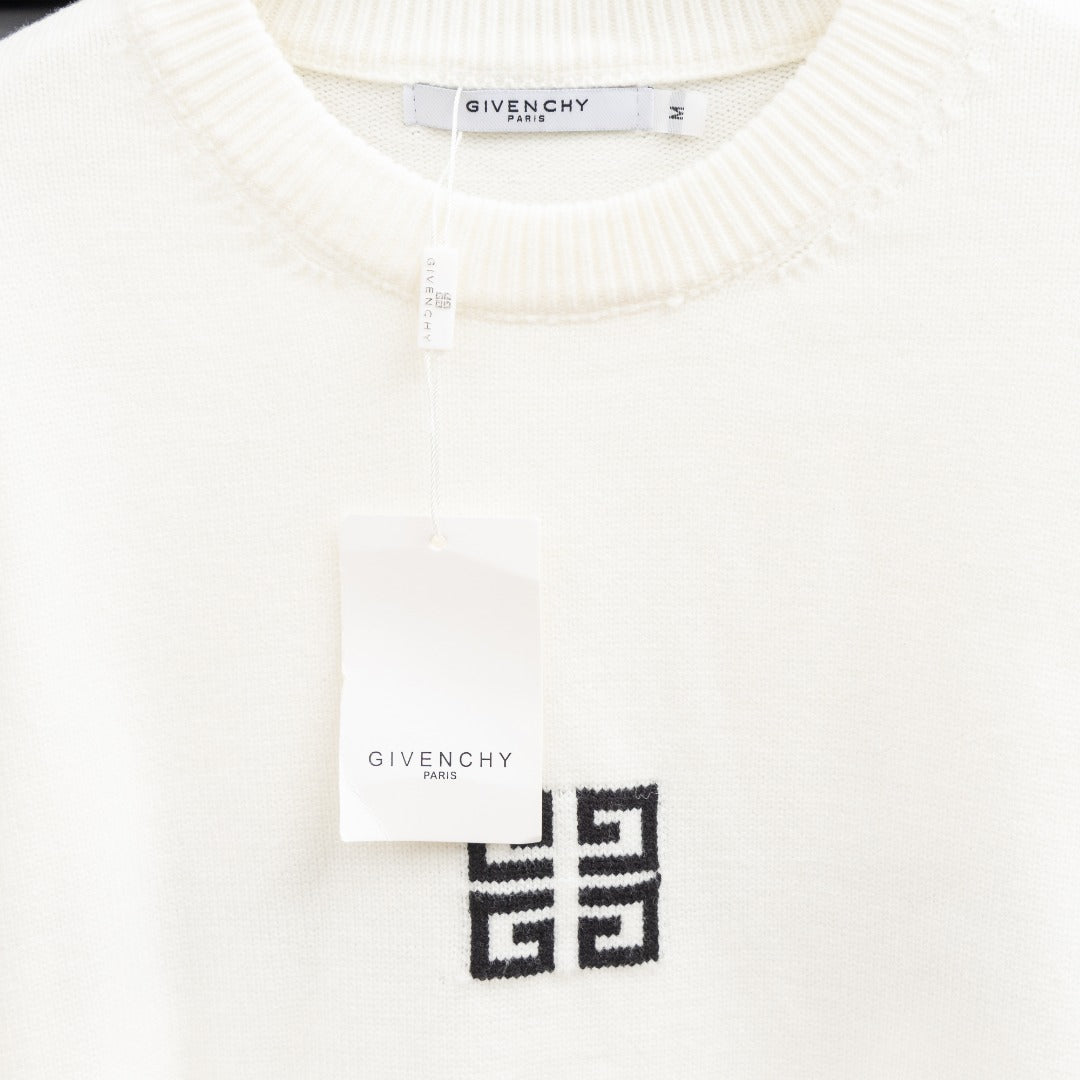 White Givenchy sweater neckline with tag and black logo