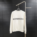 White Givenchy crewneck sweater with 'GIVENCHY' text logo on back