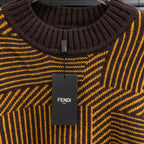 Long-sleeve sweater turtleneck with FENDI label and brown/yellow striped knit