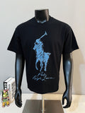 Polo Ralph Lauren black T-shirt with blue polo player graphic on front
