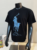 Polo Ralph Lauren black T-shirt with large blue polo player graphic and script logo