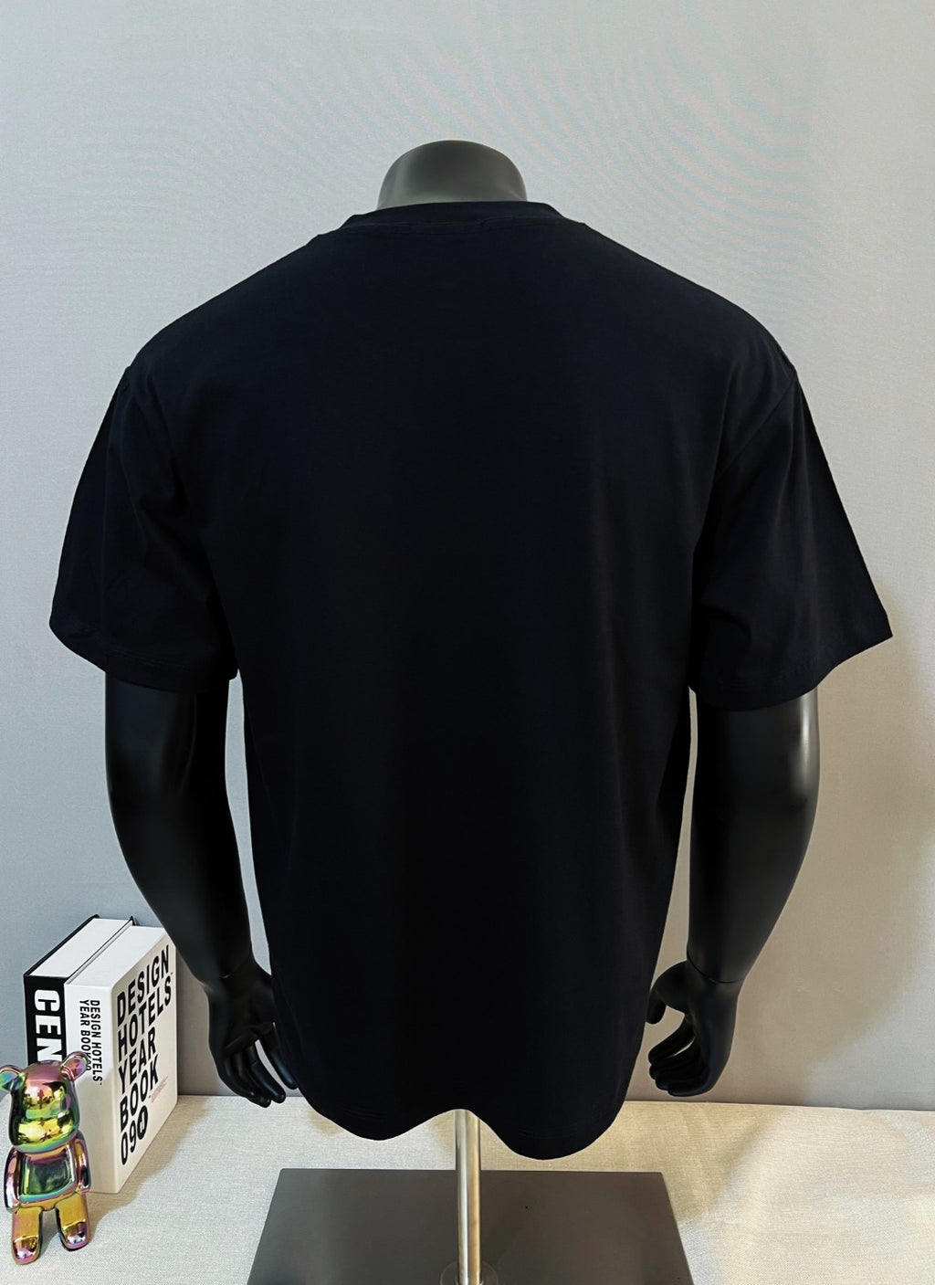 Polo Ralph Lauren black T-shirt back view, plain with crew neckline