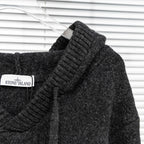 Stone Island hooded sweater shoulder and hood edge detail in dark charcoal knit