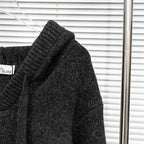 Stone Island hooded sweater hood and shoulder seam detail in dark charcoal knit
