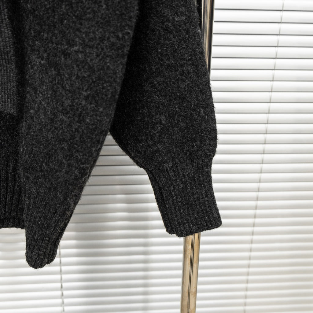Stone Island hooded sweater sleeve cuff and hem in dark charcoal knit